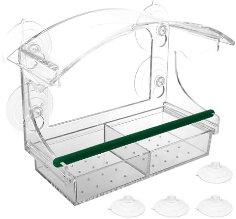 Window Bird Feeder with 4 Strong Suction Cups, Acrylic Clear Bird Feeder with Removable Seed Tray, Window Bird Feeder UK Bird House Outdoor for Bird Watching Garden Yard Elderly Kids Viewing