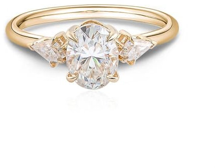 Skcess 9 Karat Gelbgold Ringe Frauen D Moissanit Oval, Ehering 4 Zinken mit 2 Karat Ovalem Moissanit Ring Damen Größe 58 (18.5)