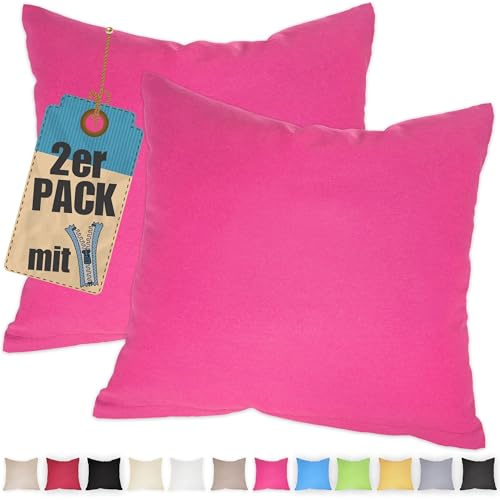 2er Pack Kissenbezug 50x50 cm Pink Baumwolle Kissenhüllen | Doppelpack, Reißverschluss verdeckt, waschbar, atmungsaktive Baumwoll-Mischgewebe (85% BW, 15% Poly), Kopfkissenbezug