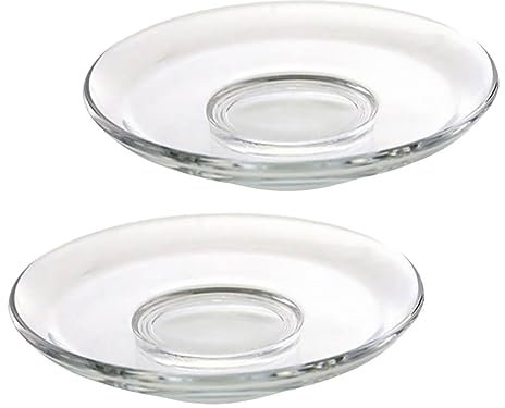 TOPBATHY 2pezzi Piattini di Vetro Trasparente Sottobicchieri per Tazze da tè Piattini da tè in Vetro Decorativo per Snack Scrivania Rotondi in per caffè