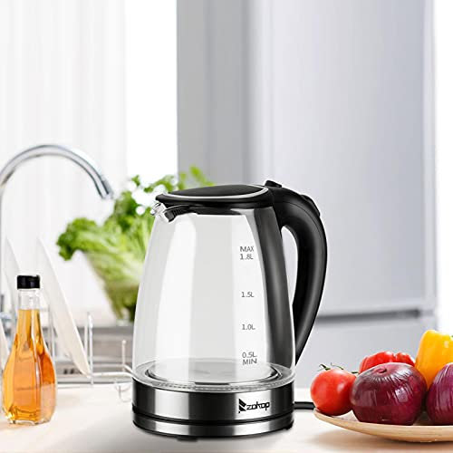 Bonnlo Glas Wasserkocher 2000W|Temperatureinstellung|LED Beleuchtung|automatische Abschaltung|elektronischer Griff|360°drehbarer Sockel, 1,8L