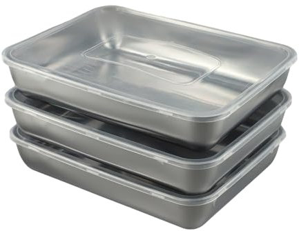 Volakebeing 3 cajas de conservación de acero inoxidable, recipientes de almacenamiento multiusos con tapas de sellado para cocina, refrigerador, picnics al aire libre, bandejas cuadradas para