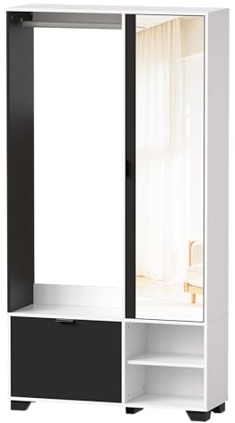 MSFE Garderobenset mit Spiege,Garderobenset Flur mit Kleiderstange, Schuhschrank und Fächer, Kompaktgarderobe, Garderobe Weiss,Schrank und Schuhschrank geeignet als Flurgarderobe,100L x 33B x 190H cm