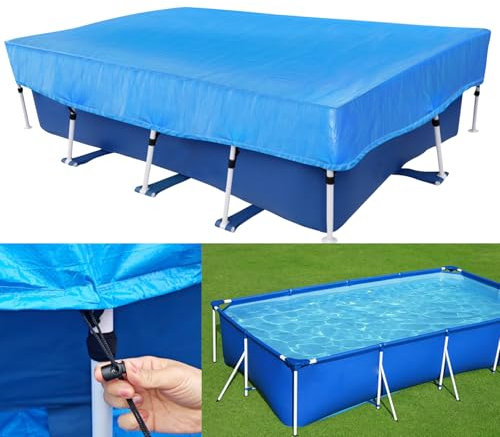13x7 Rectangular Pool Cover for Above Ground Pool 157x83 in Rectangle PE Pool Cover Protector Draw Strings 13ft Winter Pool Cover for Cold and UV Resistant Dustproof Winter