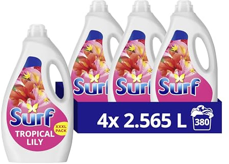 Surf Tropical Lily Laundry Washing Liquid Detergent with a joy-infused fragrance & natural essential oils lasting up to 12h in wear for brilliantly clean results 95 washes 2.565 L - Case pack of 4