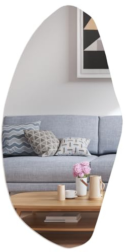 DOKKOME Spiegel Asymmetrisch Wave Mirror Wandspiegel Groß Wellenspiegel Ohne Rahmen Designerspiegel 50 * 100cm UnregelmäßIger Badezimmerspiegel Badspiegel Dekospiegel FüR Wohnzimmer Bad Flur