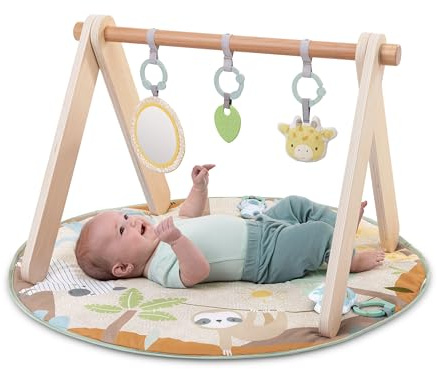 Ingenuity Wonder & Wood Tapis de Jeu Bébé avec Arche en Bois – Barre Pliable en A avec 3 Jouets Amovibles, Lavable en Machine, Unisexe, 0–36 Mois