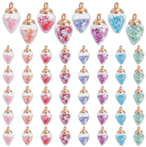 AHANDMAKER 64 Stück 8 Farben Teardrop Charms Bunte Anhänger Aus Kristallglas Mit Stern Glitzer Anhänger Für Die Herstellung von DIY Schmuck Halsketten Und Ohrringen