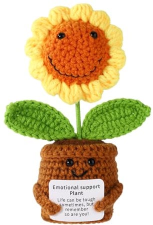 TOYMIS Positive Sunflower, Handmade Emotional Plush Support Plant Doll with Card Knitted Sunflower Pot for Men Women Family Friends Desk Decor