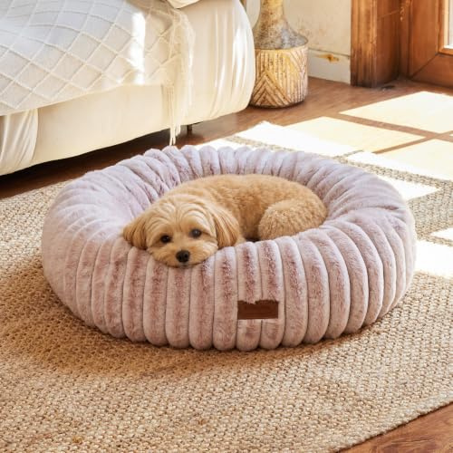 FUKUMARU Panier pour Chien, Lit Béquille Apaisant pour Chiots Anxieux, Coussin Moderne Dehoussable Lavable pour Chat à Imprimé Dégradé, Panier Orthopédique pour Chiot, Rose, 63cm