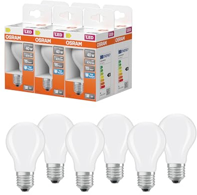 Osram LED-Lampe Star Kolbenform A40 Filament, 6500 K kaltweißes Tageslicht, 3,4 W, E27, matt, 470 lm, 15.000h, für Arbeitsplätze, Bürobeleuchtung, White