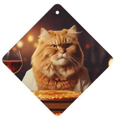 Phayah Lufterfrischer, Motiv: Katze isst, Pizza-Muster, Lavendelduft, quadratisch, zum Aufhängen, 4 Stück, für Autos, Schränke, Schubladen