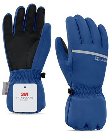 KUTOOK Kinder Skihandschuhe Doppelter Windschutz Einfach zu Tragen Kinderhandschuhe Wasserdicht Warm Reflektierend Jungen und Mädchen SF510