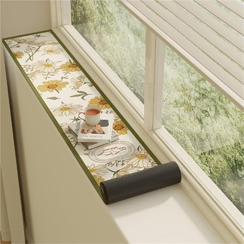CHZFFD Leather Window Sill Protector, Narrow Window Sill Mat Dog Cat Perch Bench, Solid Color/Floral WindowSill Decor Capping Anti-Slip Pad with Non Slip Bottom(C,Lxw 200x20cm)
