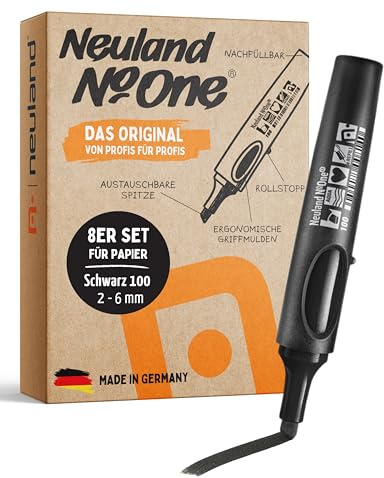 Neuland No.One® Schwarzer Flipchartmarker I 8er Set mit Keilspitze 2-6mm I Nachfüllbarer Marker für Trainer, Moderatoren & Coaches I Ergonomischer & langlebiger Flipchartstift