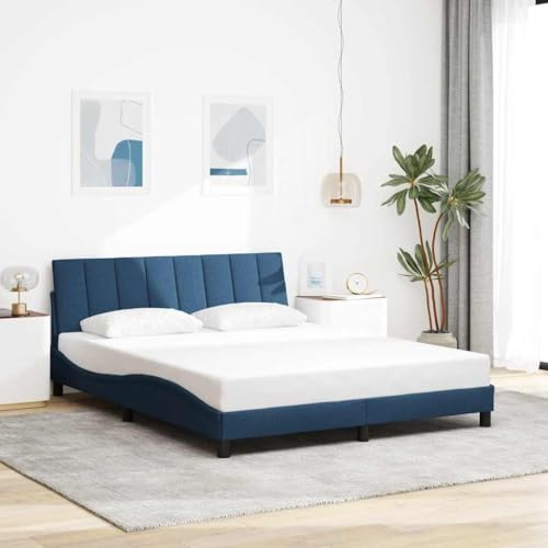 Holamys Hanko Polsterbett Blau 160x200 cm, Stoffbezug mit Lattenrost, Wellendesign, modernes Plattformbett für Schlafzimmer, ohne Matratze