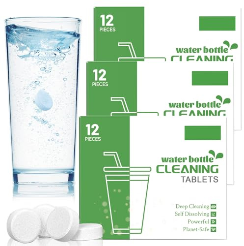 36 PCS Water Bottle Cleaning Tablets,Powerful & Convenient Bottle Cleaner for Stainless Steel,Plastic,Ceramic & Glass Containers (3 Boxes)