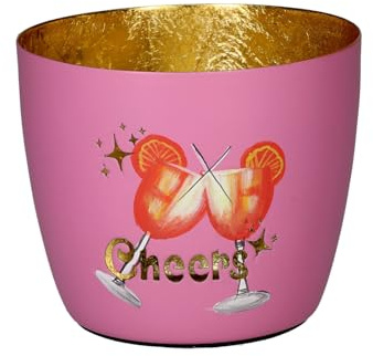 Giftcompany Madras Windlicht M Cheers rosa/Gold 8,5cm