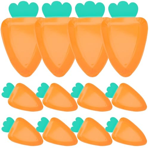 Artibetter Platos de Papel Forma de Zanahoria 12 Piezas, Desechables para Fiestas de Pascua, Color Naranja, Tamaño Mediano, Ideales para Eventos y Reuniones Festivas