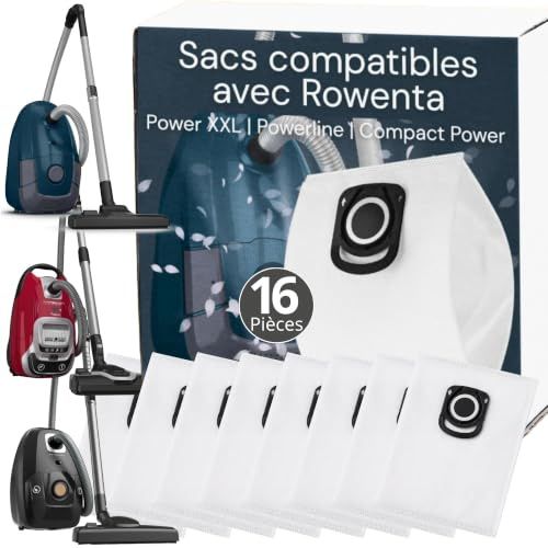 Lot de 16 Sacs Aspirateur Compatibles avec Rowenta Silence Force | Microfibre Résistante, Antibactérienne, 5 Couches, Haut Pouvoir Filtrant 99,7 %, Capacité 2L