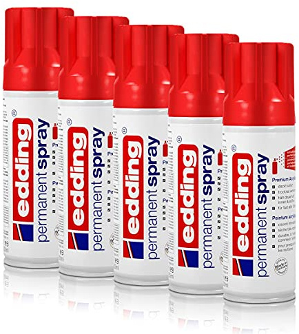 edding 5x Permanent Spray verkehrsrot glänzend 200 ml Premium Acryllack, RAL 3020