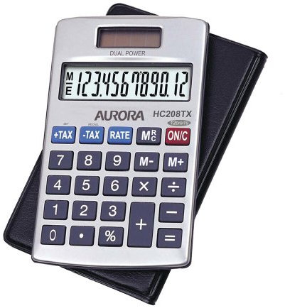 Aurora HC208TX Handheld Calculator (Executive Model with Case)