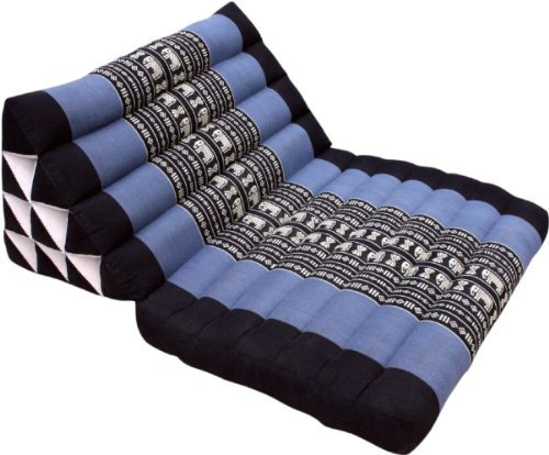 GURU SHOP Thaikissen, Dreieckskissen, Kapok, Tagesbett mit 1 Auflage - Schwarz/blau, 30x50x75 cm
