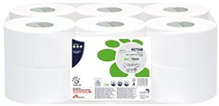 Papernet Bio Tech - Papier Hygiénique Mini Jumbo (407568), 1 Paquet de 12 Rouleaux en Cellulose Pure et Longueur de 149,85 m, 2 épaisseurs, 405 Feuilles par Rouleau