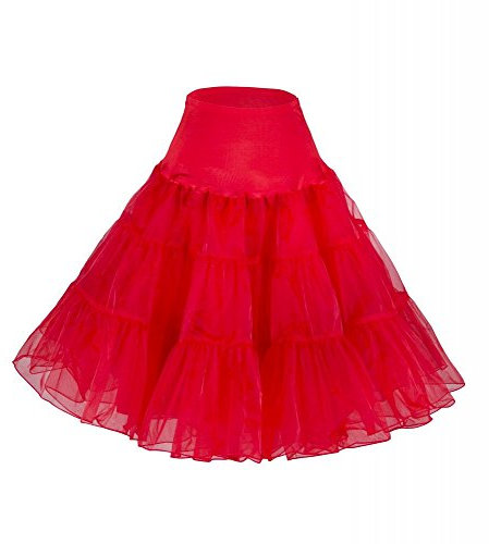 shoperama 50ER Jahre Petticoat Schwarz Rot Weiß Unterrock Rock Rockabilly Fifties 50' Tutu, Farbe/Größe:Rot - 6XL