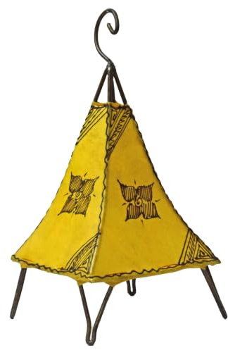 Simandra Orientalische Lampe Stehlampe marokkanische Hennalampe Lederlampe Tischleuchte Stehleuchte Orient Pyramide Orient 40 cm Color Gelb