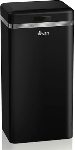 Swan SWKA4500BN Retro Kitchen Bin with Infrared Technology, Square, 45 Litre, Black