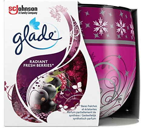 Glade Duftkerze mit Dekorfolie, Duft Radiant Fresh Berries, mit ätherischen Ölen angereichert, 6er Pack (6 x 120 g), 73