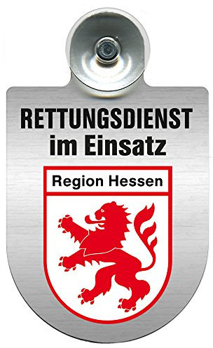Einsatzschild Windschutzscheibe incl. Saugnapf - Rettungsdienst im Einsatz - incl. Wappen nach Wahl - 309354 Farbe Region Hessen