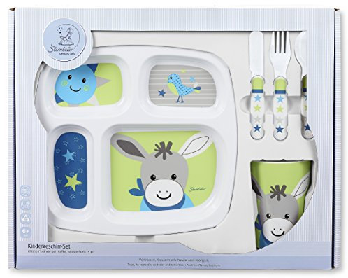 Sterntaler Geschirr-Set Erik, Teller, Becher, Löffel, Gabel, Messer, Alter: Für Babys ab 6 Monaten, Blau/Grün