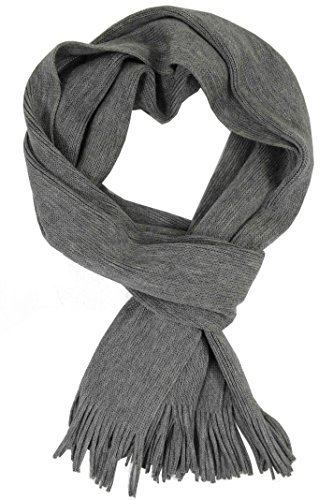 Rotfuchs Strickschal Herrenschal Damenschal 100% Wolle 190 x 26 cm,uni graumeliert mit Fransen