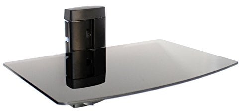 Tempered Black Glass Floating Shelf | Wall Mounted Shelving | Routers, DVD players, Controller Storage | Integrated Cable Management | M&W (1 Tier)