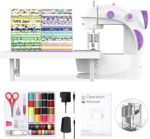 Mini Sewing Machine for Beginners, Electric Sewing Machines with 42PCS Sewing Tools and Extension Table, Gift for Kids
