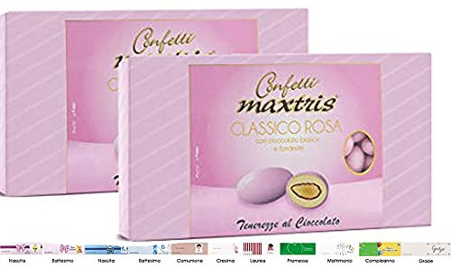 Confetti Maxtris  Classico  2 conf da 1 Kg + 100 bigliettini Bomboniera (Rosa)