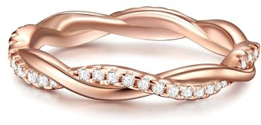 Trilani Damen-Ring Verlobungsring Sterling Silber rosévergoldet mit Zirkonia weiß in Brilliantschliff - Wickelring mit Stein Trauring geschwungen