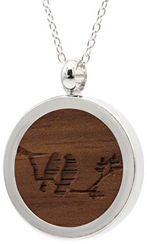NaturSchatulle Kette mit Anhänger Holz Gravur Vögel Halskette Holzanhänger Medaillon Silber 925 Damen Kettenanhänger Amulett Holzschmuck Charms 50cm