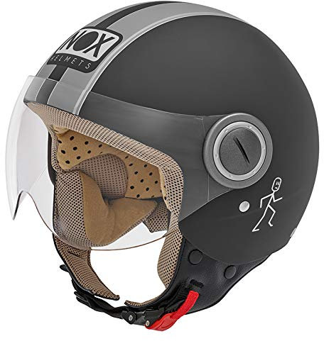 Nox Jethelm N210 schwarz matt grau gestreift Größe XL, Mattschwarz mit grauem Band.