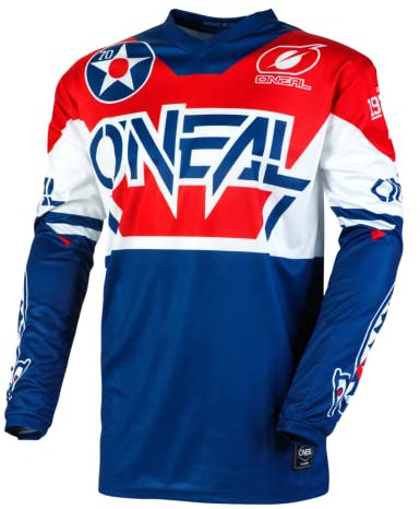 O'NEAL | Motocross-Trikot | Enduro Motorrad | Passform für Bewegungsfreiheit, Gepolsterter Ellbogenschutz, Atmungsaktives Material | Element Jersey Warhawk | Erwachsene | Blau Rot | Größe M