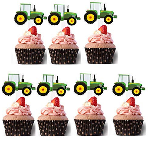Amosfun 42pcs Gâteau d'anniversaire Toppers Tracteur Cupcake Toppers Choix de Petits Gâteaux Voitures de Camion Cupcake Toppers pour Enfants Construction Fête d'anniversaire Fournitures