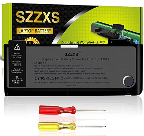 Batería de Repuesto A1322 para MacBook Pro 13A1322 A1278 (Mediados de 2009, Mediados de 2010, Mediados de 2012, Finales de 2011, principios de 2011) 【Polímero de Litio 10.95V 63.5 WH】