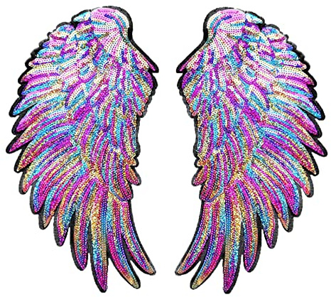 1 Paar Regenbogen Pailletten Aufnäher Feder Aufbügler Stickerei Bügelbilder Flicken Patches Applikation Kleidung Dekoration