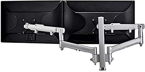Atdec Dual Dynamic Monitor Arm Desk Mount Piatto e curvo fino a 32 VESA 75x75, 100x100 Argento Limite di rotazione del braccio integrato Sgancio rapido Monitor regolabile in altezza,