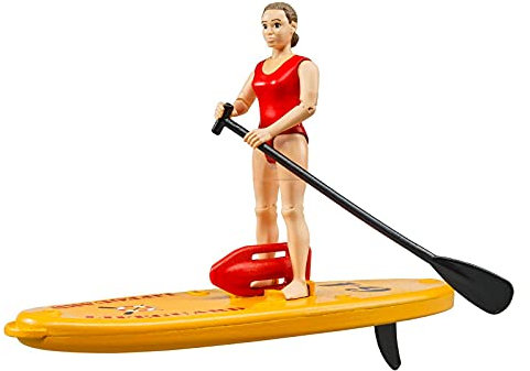 bruder 62785 - Bworld Life Guard mit Stand up Paddle - 1:16 Rettungsschwimmerin Paddleboard Wasser-Spielzeug Rettungsdienst