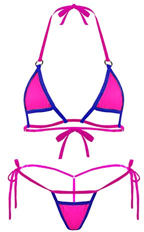 Mini Bikini Sexy 2 pièces pour Femme - Maillot de Bain Dos Nu - Micro Lingerie à Nouer, 01 - Noir, Taille Unique