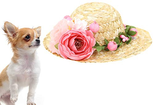 VILLCASE Dog Hat,Dog Sun Hat Pet Straw Woven Hat Hawaii Flower Straw Cap Creative Pet Headdress Photo Prop for Pet Dog Cat