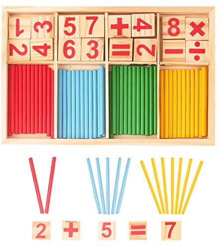 LOVEXIU Montessori Mathe Spielzeug,Mathe Spielzeug rechenstäbchen,Magnetisch Holz Lernbox und Zählstäbchen,Pädagogisches Mathe-Spielzeu,Geschenke Einschulung für Vorschule Mädchen 2 3 4 5 Jahre Alt